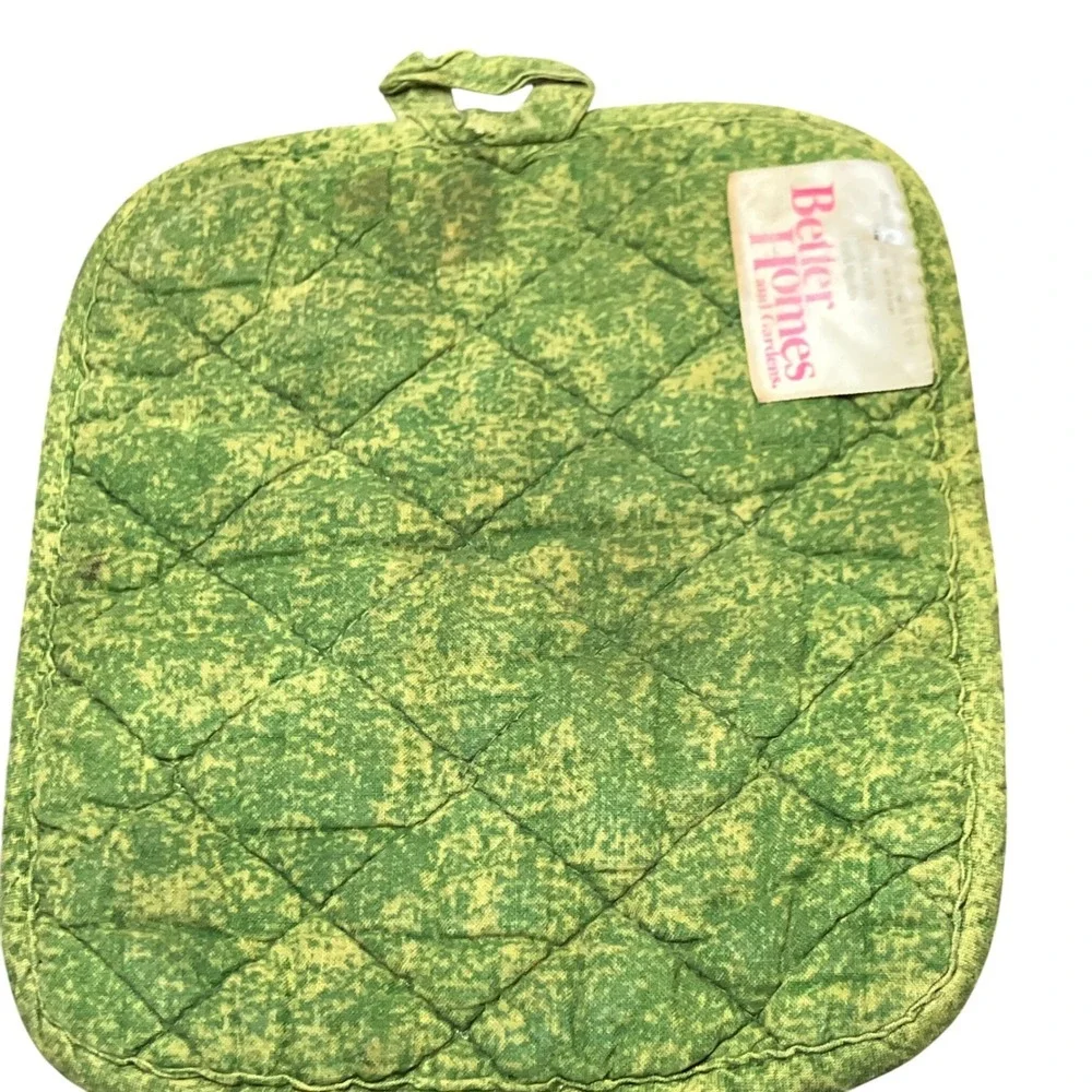 Better Homes and Gardens Pot Holder Set Green Fruit Pear Grape Quilted Vintage